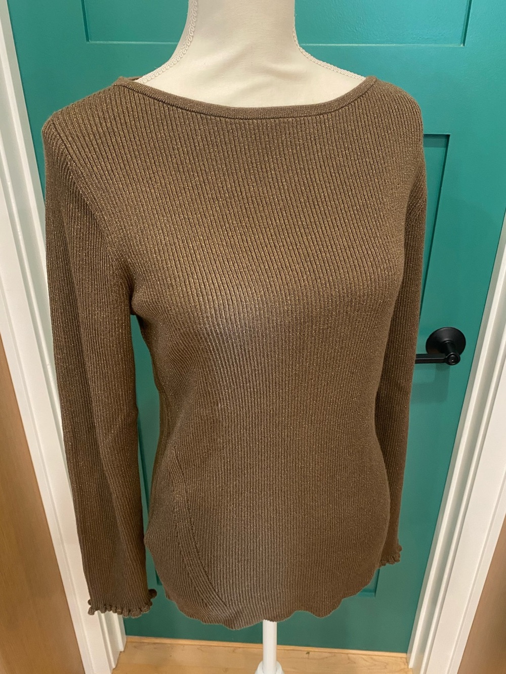 Ann Taylor Bronze Metallic Ribbed Knit Sweater